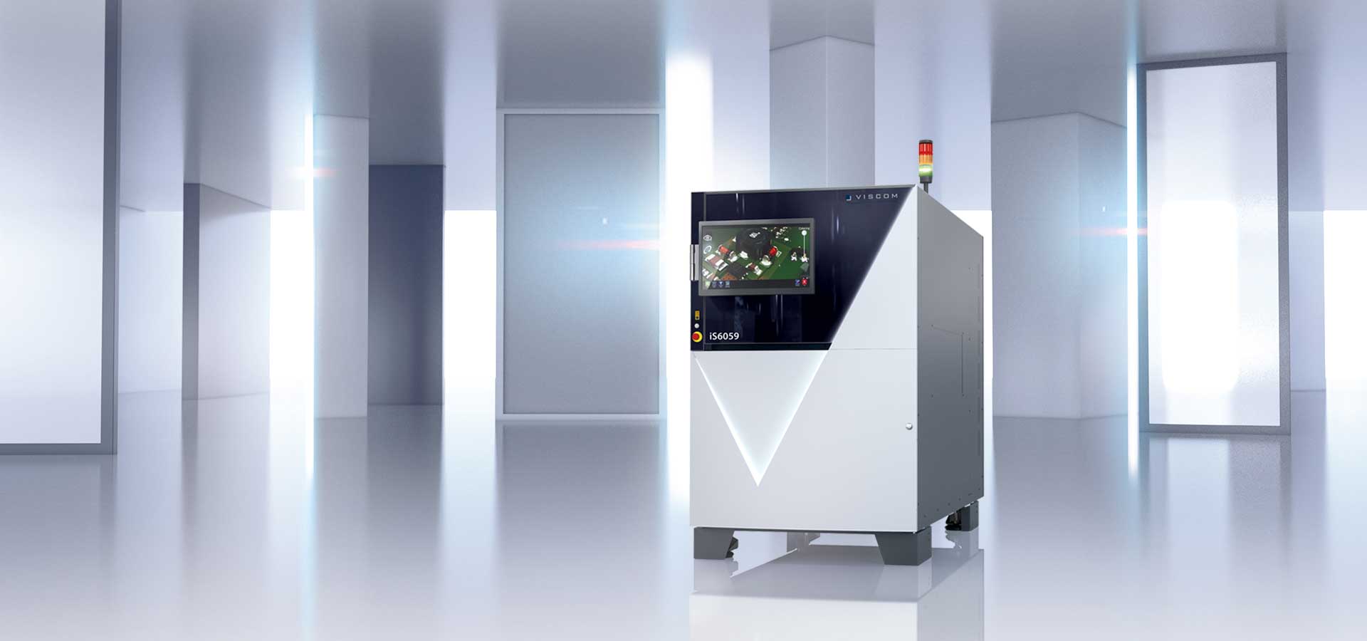 Viscom AOI | Dual-Lane Inspection This is a 3D render of Viscom's product AOI iS6059 Dual-Lane Inspection. An automatic optical inspection system for components developed in 2024.